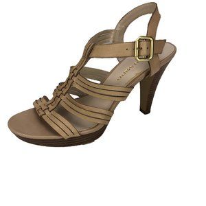 FRANCO SARTO neutral tan leather sandal platform heels - SZ 9